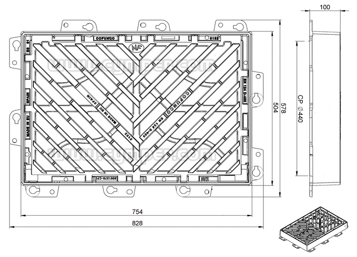 Reja imbornal Maremagnum 750x500 Fundición Dúctil D400 - Plano