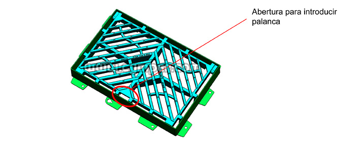 Reja imbornal Maremagnum 750x500 Fundición Dúctil D400 - Palanca de apertura